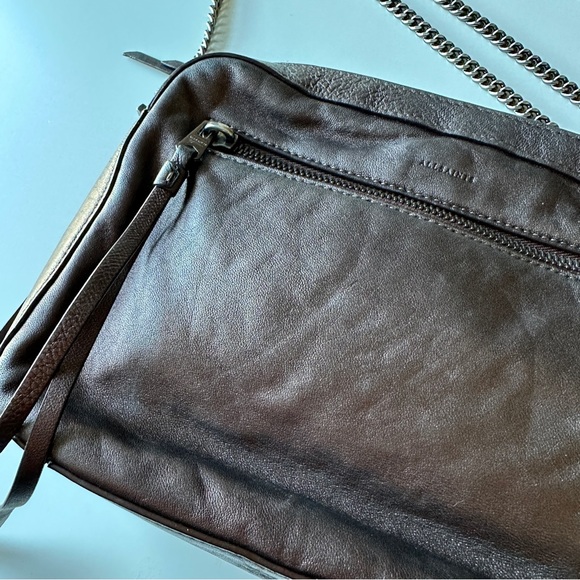 AllSaints Metallic Brown Leather Chain Crossbody Bag - Picture 7 of 14